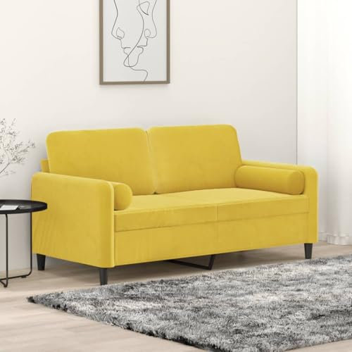 LAPOOH 2-Sitzer-Sofa mit Zierkissen Gelb 140 cm Samt, Loungesofa, Sofas & Couches, Relaxsofa, Couch für Wohnzimmer - 3200887