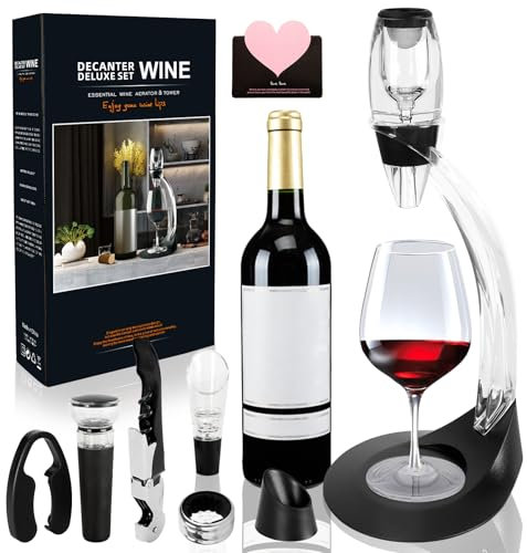 TOSUTO Decantador De Vino,Accesorios para Vino,Decantador De Vino con Soporte para Brazo,con Tapón De Vino Tinto,Cortador De Papel De Aluminio,Vertedor De Vino,Anillo Antifugas,Abridor De Botellas