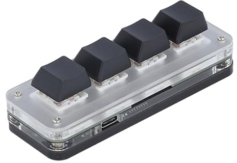 Plyisty Mini Clavier de Jeu Mécanique à 4 Touches, Clavier de Jeu Mécanique à Une Main, Clavier Programmable Filaire USB C, Interrupteur Rouge, avec Lumière RGB