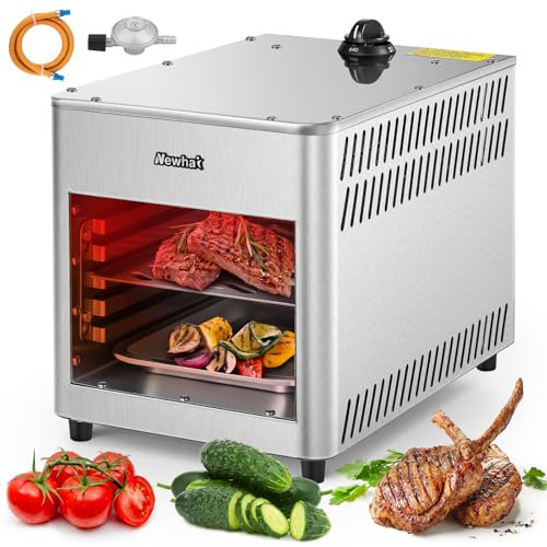 Newhai Asador de carne a gas de 760.0 °C, parrilla comercial portátil de propano para ahumar, asador de acero inoxidable, cocción rápida para picnic al aire libre, carne de res, pollo, verduras