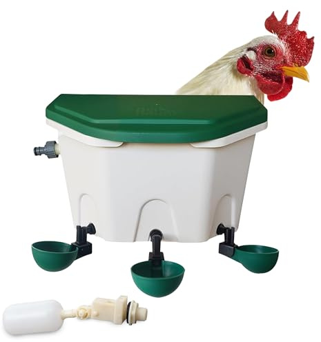 Breker AviAqua Automatische Hühnertränke 8L [mit WASSERANSCHLUSS] - 3 Tränkebecken mit Kippfunktion - Wasserspender für Hühner, Enten und Gänse - Selbstfüllende Geflügeltränke