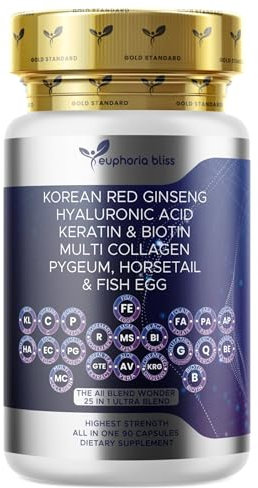 Collagen Capsules 1000mg Biotin 10000mcg Keratin Hyaluronic Acid - Hair Skin and Nails Vitamins and DHT Blocker with Vitamin E Folic Acid Pumpkin Seed MSM - 90 Caps UK