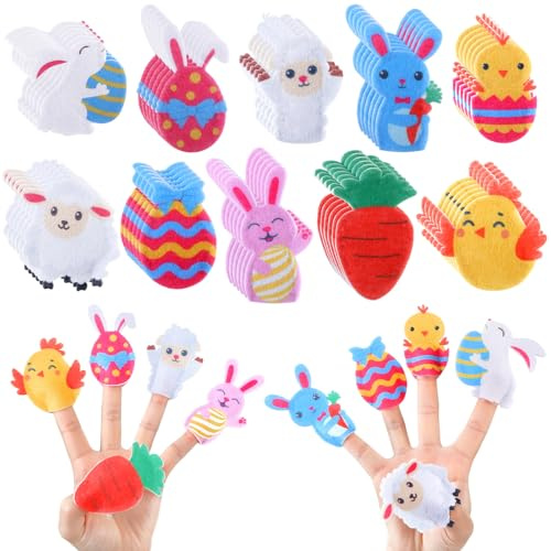 Honoson 60 Pcs Easter Finger Puppets Set Felt Finger Puppet Toys for Kids Bulk 2.36 Inches Figures Toy Assortment Easter Basket Stuffers Goodie Bag Fillers for Boys Girls School Holiday Party Favors