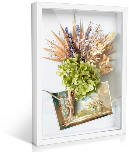 Romon Cornice 3D Profonda,31.5x23cm 3D Ombra Profonda Box Cornice Spessa per Foto Oggetti fino a 3cm,Cornice con Foglio Acrilico Trasparente,Cornice Contenitore Riempibile per Souvenir Fiore,Bianco