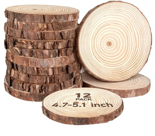 12 Stück Holzscheiben, 12-13cm Holzscheiben zum Basteln, Baumscheibe deko, Runde holzscheiben 1cm Dick, holzscheibe für Tischdeko Hochzeitsdeko DIY-Basteleien Wohnaccessoires
