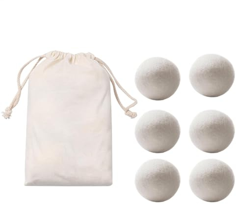 Wool Laundry Dryer Balls - Organic Fabric Softening Set, Static Reducer Pack of 6 | Speeds Up Drying Time, Reusable Dryer Balls, Clothes Care Essentiall for Faster Drying and Less