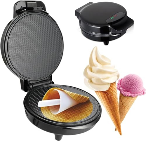 Electric Waffle Cone Maker - Commercial Ice Cream Cone Machine with Temperature Control and Non-Stick Stainless Steel Mould for Easy Use and Perfect Results