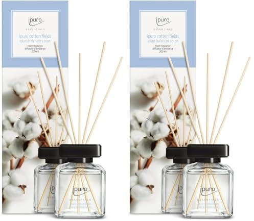 ipuro - Essentials Raumduft Cotton Fields 200ml | Raumerfrischer mit Sternanis, Vanilleblume & Geranie, Rose, Veilchen, Zedernholz Duft Aroma | Diffuser mit Stäbchen | Lufterfrischer für die Wohnung