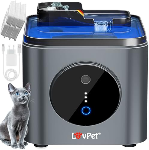 Lovpet® Fontana per Gatti, fontanella per gatti, serbatoio acqua da 3,5 l e 3 x filtro, distributore automatico di acqua, fontana per gatti con sensore di movimento, fontana ad acqua, sistema a doppio