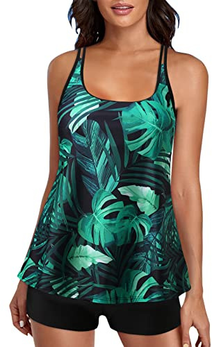 Tankini Set Dam Strandkläder Hög Midja Baddräkt Sommar Plus Size Push Up Tankini Tvådelad Magkontroll Simning Toppar Och Shorts Pool Kurvig Elegant Baddräkt Kvinnor, Grön, M