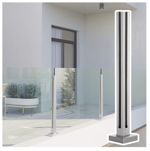 Barandilla de vidrio de acero inoxidable, 1 pieza de balaustre plateado para 10 12 mm de altura de cristal 60 140 cm, incluye goma, ideal para escaleras, esquinas/soporte final