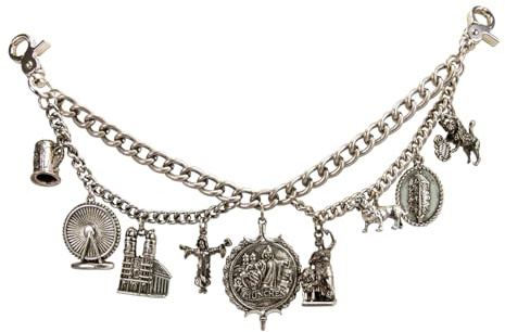 Alpenflüstern Charivari München HCH039 - Traje regional tradicional tradicional para hombre con colgantes de trofeo para pantalones de piel (color plateado envejecido)