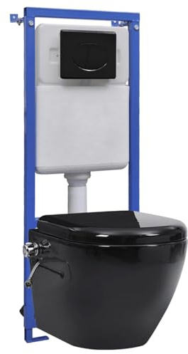 Juroupi Wall Hung Rimless Toilet with Concealed Cistern Black Ceramic,Hardware,Plumbing,Plumbing Fixtures,Toilets & Bidets,Toilets-3200553