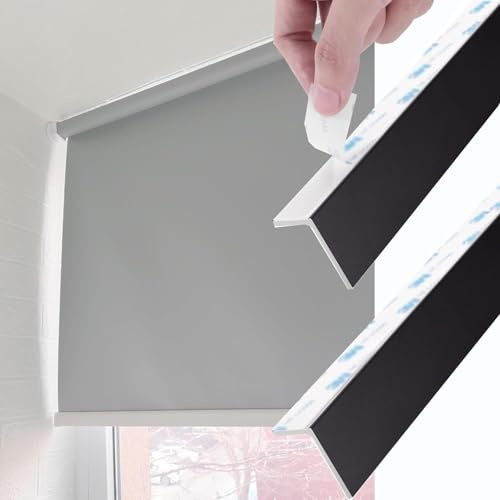 Window Blind Light Gap Blockers Black, Self Adhesive L-Shaped Blackout Roller Shades Side Tracks 2 PCS, PVC Blocking Strips for Privacy Protection(L 160cm)