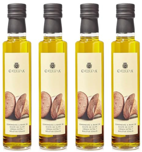 Condimento de Aceite de Oliva Virgen Extra con Boletus Edulis La Chinata - Sabor Intenso y Gourmet - Ideal para Pasta, Arroces y Carnes - 250 ml (Pack 4)