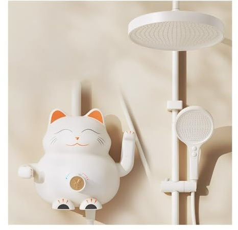 SWHC Colonne de Douche avec Mitigeur, Ensemble Douche D'apparence de Chat 3 Fonctions Kit Système de Douche Mural avec Douche de Tête Rond, Pommeau de Douche 3 Mode, Bec Baignoire Cascade