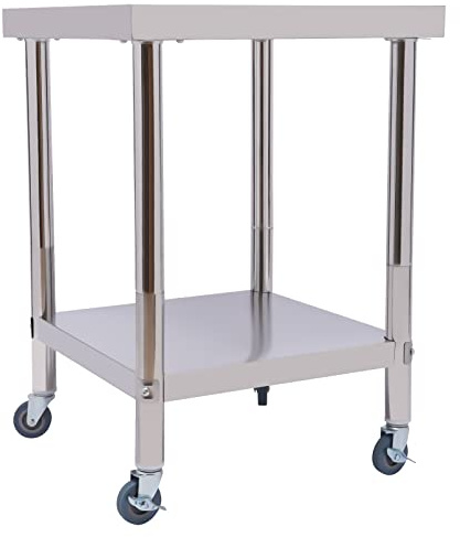 KANBCNG Edelstahl Arbeitstisch Küche Kommerzieller Edelstahltisch 60x60x85cm Rollbarer Zweilagiger Arbeitstisch Lebensmittel Zubereitungstisch Gewerbliche Arbeitsfläche Professionelle Küchenplatte