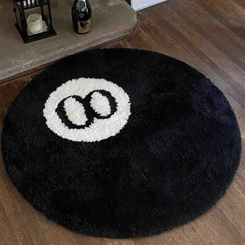 WNRLL Tapis De Billard 8 Boules Apis Touffeté Rond Décoratif Moquette Anti-Dérapage pour Salon Chambre À Coucher Entrée Intérieure Salle À Manger,A Flocking,80cmx80cm