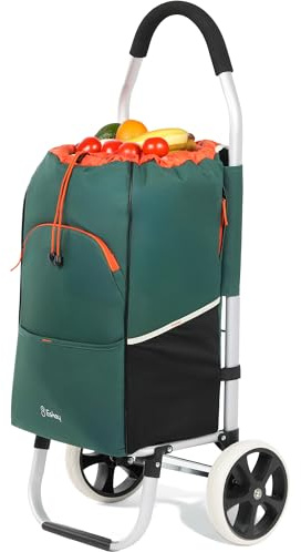 Eskey Boodschappentrolley met koelvak - Waterdicht - Opvouwbare Boodschappenwagen - Grote Wielen (Forest Green)