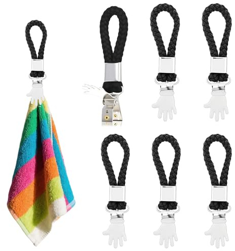 LUMOOM Set di 6 Clip per Asciugamani Sospesi, Clip per Asciugamani con Passanti, Ganci per Asciugamani, Clip per Asciugamani per Cucina, Bagno, Casa, Armadi E Altro (Nero)
