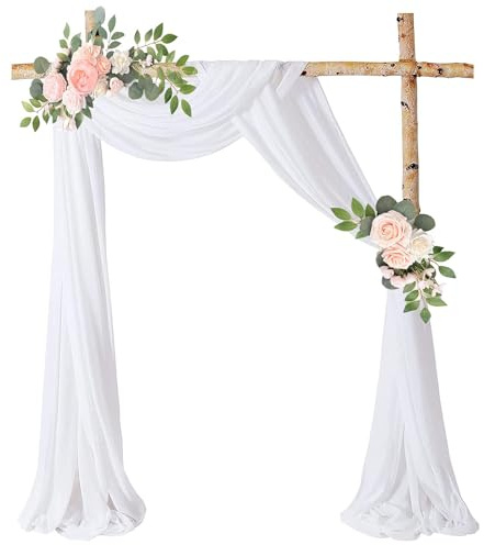 GmwyCzV Hochzeitsbogen, 75 x 600cm Weiß Querbehang für Fenster, Transparente Elegant Hochzeit Vorhang, Traubogen, Deko Vorhang Hochzeit, für Wohnzimmer Hochzeitsfeier Zeremonie Bühnendekoration
