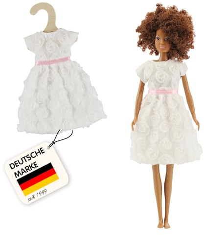Heless Time2Shine 8650 - Puppenkleid in Weiß, mit Rosenmuster und rosa Gürtel, für Modepuppen der Größe 29 cm