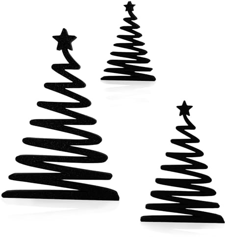 Weihnachtsbäume Deko 3er Set, Schwarze Dekoaufsteller f. Weihnachten | Tischdeko zum hinstellen in 17, 12 & 8 cm Höhe, auch für Fensterbank & Regal