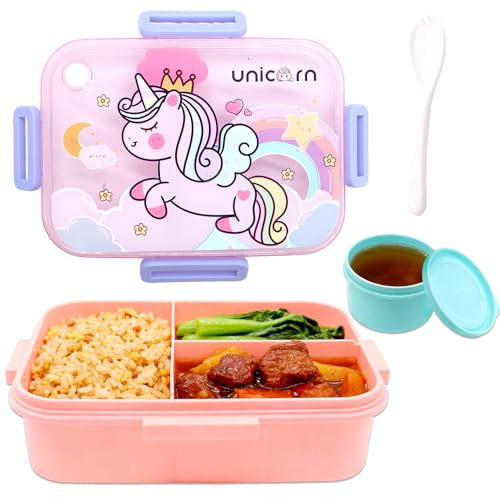 Unicorn Lunch Box, Leakproof Bento Box for Kids Salad Lunch Container with Cutlery Set Layered Lunchbox Portability Snack Boxes Lunch Boxs with Compartments for School, Picnic, Travelling (1200ml)