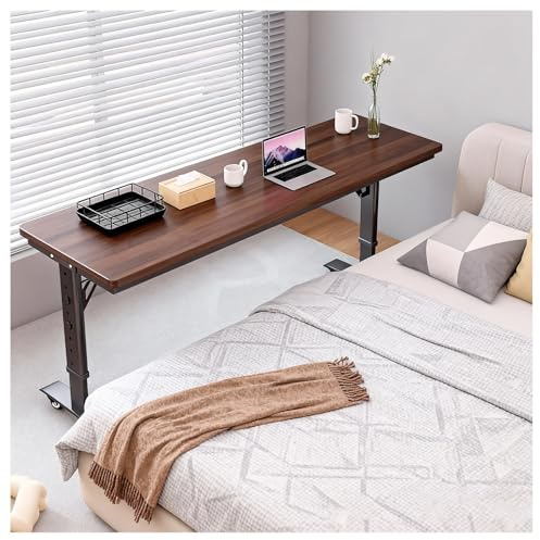 LADECNERHT Betttisch Mit Rollen, Höhenverstellbar, Rollbarer Betttisch, Ideal Für Computer, Schlafzimmer Und Kleine Betten WoodTone-100x40x68cm