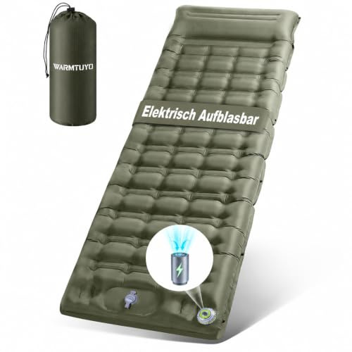 WARMTUYO Esterilla Camping, con Bomba Eléctrica, 12cm de Grosor Colchón Camping, Colchón Hinchable para Camping Ultraligera, para Tienda de Campaña, Playa, Viajes, Trekking