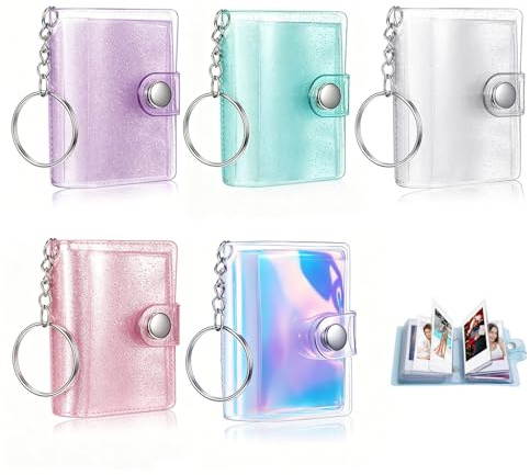 5 Stück Mini Fotoalbum, Fotoalbum Klein Mit 5 Designs | Kleines Fotobuch Set für Fotokarten. Enthält die Stile Glitzer, Lila, Blau, Transparent und Holografisch für die Sammlung.
