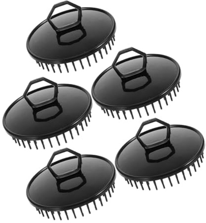 HOMOCONO 5 Cepillos de Plástico para Masaje del Cuero Cabelludo Antistáticos, Portátiles para Viaje, Cepillos Exfoliantes Negros para Estimular y Limpiar el Cuero Cabelludo