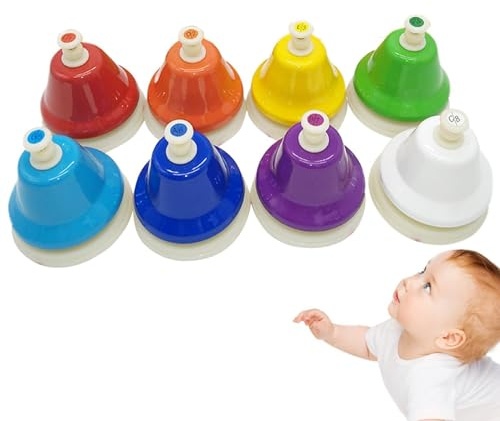 Campane Da Scrivania - Strumento Musicale Colorato | Set Di Campanelli A Mano | Sussidio Didattico Per La Educazione, Campanello A Pressione Manuale A 8 Toni Per L'aula Dei Bambini, Metallo ABS,