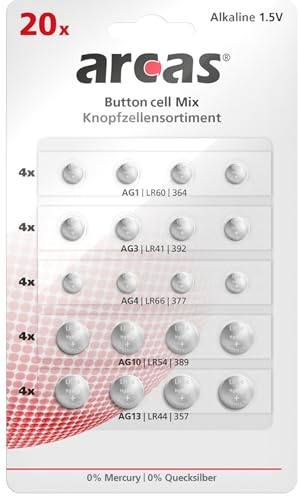 Arcas 12792000 AG Alkaline Knopfzellenset 20 teilig (4x AG1, 4x AG3, 4x AG4, 4x AG10, 4x AG13)