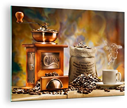 ARTTOR Bilder auf Glas 70x50cm Wandbild Glasdruck Küche - 2592 | Kaffee Getreide Mühle Klein Modern Dekoration Wohnzimmer Schlafzimmer Küche Wanddeko Kunstdruck Art Wall Decor ARTTOR