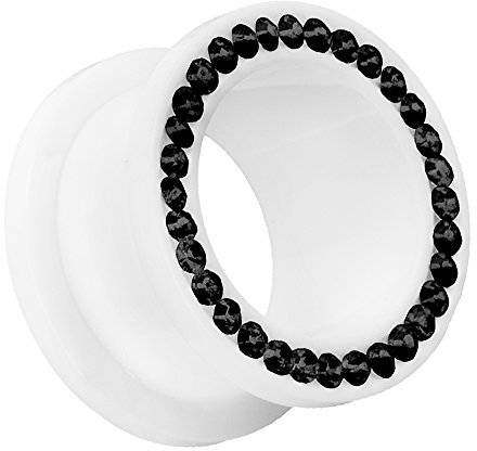 Piersando Flesh Tunnel Ohr Plug Piercing Ohrpiercing Schraub Ohrtunnel Kunststoff mit Strass Kristallen Weiß Schwarz 6 mm