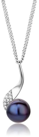 Miore Kette - Halskette Damen Kette Silberfarbig 925 Sterling Silber Weißer Zirkonia Steinchen Süßwasserperle 45 cm