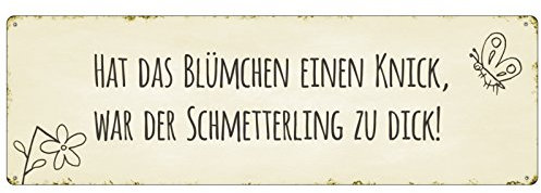 Interluxe Schild aus Metall - Hat das Blümchen einen Knick - witzige Geschenkidee Dekoration Lustig Schmetterling Shabby Türschild