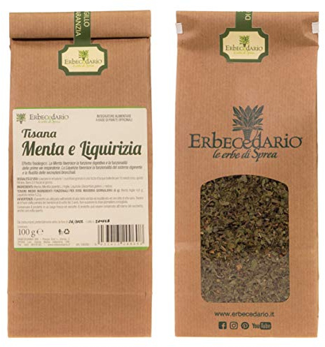 Erbecedario - Menta e Liquirizia Tisana per Digestione Difficile, Infuso digestivo per sgonfiare la pancia, tisane sfuse utili per depurare l'intestino e migliorare l’alitosi 1 Sacchetto 100g