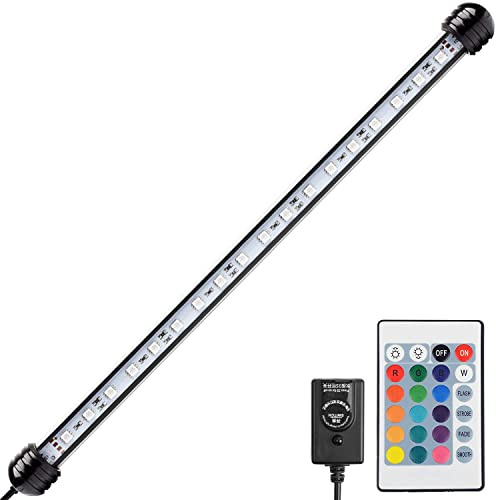 NICREW Submersible Aquarium Light with Remote, RGB Fish Tank Light, 48 cm | 16 RGB Colours | 7 Brightness Levels | Remote Control | IP68 Fully Submersible | 12V Low Voltage