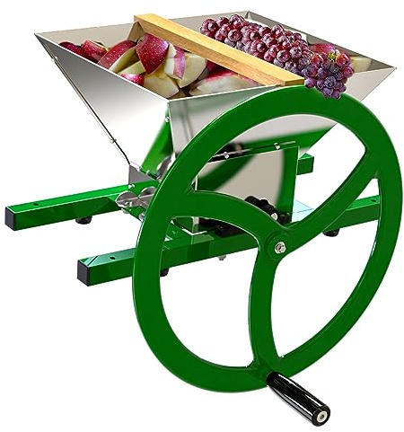 EJWOX Fruit and Apple Crusher – 7L Stainless Steel Manual Grinder with Large Flywheel Handle, Easy-to-Use Fruit Pulper for Juice, Wine, and Cider Pressing