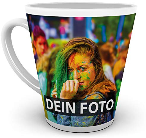 Tasse selbst individuell gestalten/Personalisierbar mit eigenem Foto bedrucken/Fototasse/Motivtasse/Werbetasse/Firmentasse mit Logo/Konische Tasse Weiss