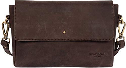 HOLZRICHTER Berlin - Kleine Umhängetasche aus Leder für Damen (No 2-1), 16x26x6,5 cm Schultertasche, Handgefertigte Crossbody Bag, Handtasche in Schokoladenbraun