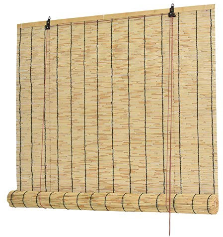 MANG Tapparella A Carrucola in Bamboo Tenda A Rullo per Esterno Tessute A Mano Tapparella Avvolgibile bambù Naturale Protezione Solare, 100 X 100 Cm (39 * 39in)