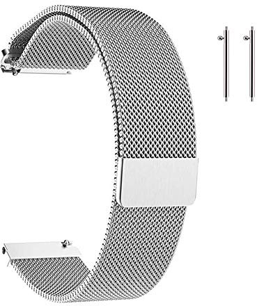 Bracelet de Montre Metal pour Homme Femme,Bracelet de Montre Magnétique pour Montre Connectée et Montre Traditionnelle Dégagement Rapide 16mm/18mm/20mm/22mm Argenté/Noir