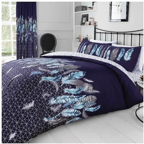 GC GAVENO CAVAILIA Feather Bedding Set, Printed Duvet Cover King Size, Comfy Breathable Quilt Cover, Navy