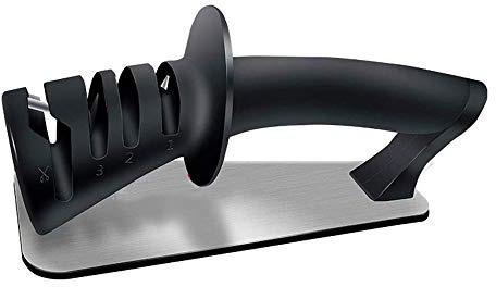 NCRD Manual Knife Sharpener, 4-Stage Knife Sharpener for Sharpening Kitchen Knives 304 Stainless Steel Sharpening Tool, Diamond Tungsten Steel Ceramic Stone Grinding Groove and Scissor Sharpener