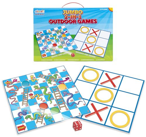 abeec Jumbo 2-In-1 Garden Giant Board Games Kids Includes Snakes & Ladders and Noughts & Crosses Boards, Outdoor