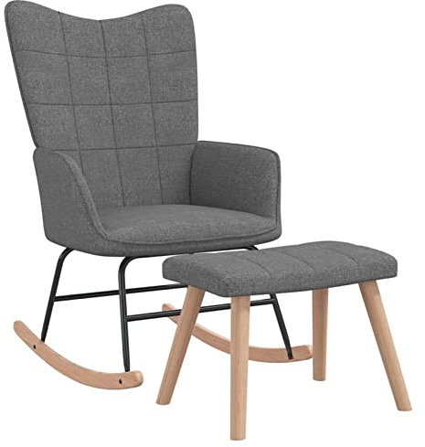 Tidyard Schaukelstuhl mit Hocker Schaukelsessel Schwingsessel Relaxstuhl Polsterstuhl Wohnzimmerstuhl Relaxsessel Stoff Dunkelgrau