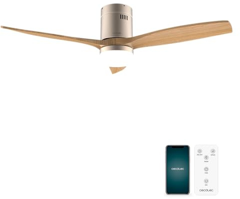 Cecotec - Deckenventilatoren mit Licht EnergySilence Aero 5600 Aqua WhiteDarkWood Connected, 132 cm, 40 W, LED 20W, 3 Flügel, 6 Geschwindigkeiten, Timer, Winter/Sommer, Wi-Fi, Weiß, Schwarz-Baun